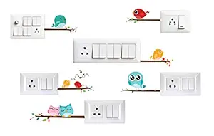 VVWV Birds Switch Board Printed Stickers for Home Living Kids Bed Room Wall Hall Office Decoration Multicolour Vinyl Stylish 3D Combo Sticker Ofiice Room (Standard Size)