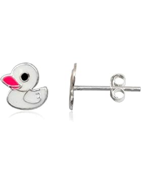 JAYARE Kinder-Ohrstecker Entchen 925 Sterling Silber Emaille 8 x 8 mm weiß rosa pink Ohrringe