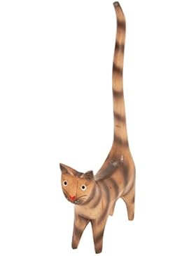 Ringkatze aus Albesia-Holz bunt bemalt, Holz-Katze, Grösse:ca. 20 cm