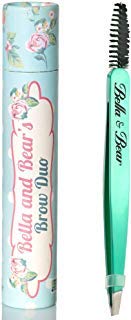 Bella And Bear - Juego de pinzas para cejas y cepillo para polvo de carrete, pinzas inclinadas para dar forma y cepillo para cejas