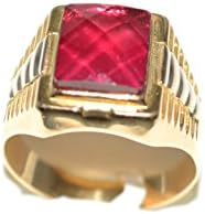 Men's Ring 18 kt Yellow Gold Synthetic Ruby 9.4 Gr Size 25 Cod. v2917