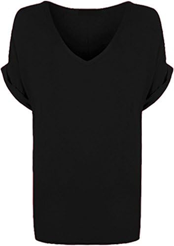 Blush Avenue® Womens Oversize Fit V Neck Top Ladies Baggy Plus Size Batwing Casual T Shirt Sizes 8-24 (XXL UK 20-22, Black)