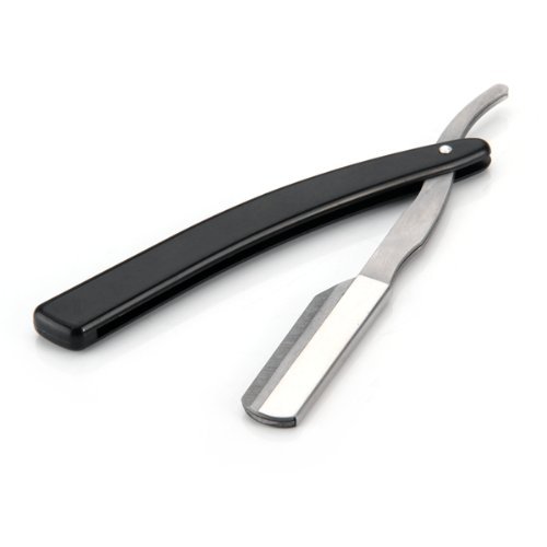 SODIAL(R) Black Plastic Steel Traditional Throat Cut Shaving Straight Blade Razor
