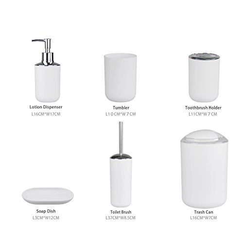 ihope neuen 6 PCS Kunststoff Badezimmer Zubehör Sets, Zahnbürstenhalter, Seifenspender, Seifenschale, WC-Bürste und Halter, Mülleimer, Abspülen Tasse geeignet Color5 - 2