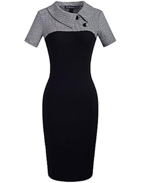 HOMEYEE Damen Vintage Langarm Elegant Kleid Business Party Cocktailkleid Knielanges Abendkleid B238