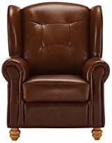 Oak Furniture Land Carson Tall Wing Back Armchair in Light Brown Leather Sofa Lounge Chair with Solid Oak Turned Feet