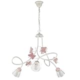 Estructura de metal blanco con mariposas pintadas en rosa.
