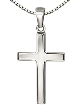 CLEVER SCHMUCK-SET Silberner Anhänger Kreuz 24 mm schlicht glänzend mit Kette Venezia 50 cm STERLING SILBER 925...