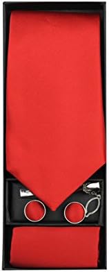Mens 4 Piece Tie Set Gift Box Classic Plain Tie Cufflinks Pocket Square Tie Clip Wedding Prom Party [Red]