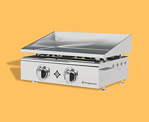 Vivaplancha Plancha Gaz Tout INOX 2 Feux 5 KW - Anti-adhésive et Nettoyage Facile modèle Flamenco