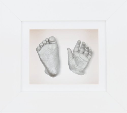 BabyRice New Baby Casting Kit with 6x5" White 3D Box Display Frame / White Mount / White Backing / Silver paint