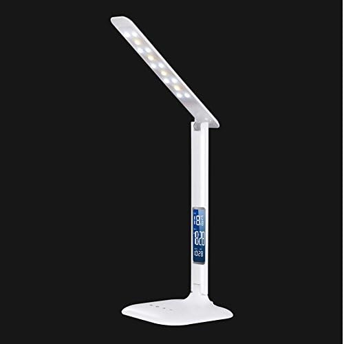 AOKARLAI Modern Led Desk Lamp, Eye Protect Lights, Lcd Screen With Clock, Temperature, Flexible, 12W, 3-Level Brightness,Usb Charge [Energy Class A], A