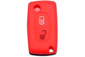 SALPIE - Coque de clé, porte-clés, compatible avec Citroën C2, C3, C4, C5, Picasso, 2 touches, Peugeot 107, 206, 207, 307, 308, 406, 407, télécommande (rouge, coque en silicone)