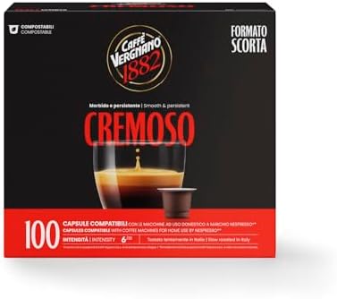 Caffè Vergnano 1882 - 100 Capsule - Caffè Compostabili e Compatibili con Nespresso, Cremoso - Pack da 100 capsule