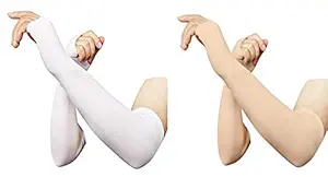 Brats N Beauty -White + Skin Colour Finger Cut Protection Arm Sleeves, Hand Socks for Men and Women (Unisex) Used for Driving,Hiking, Sports,Biking, Cycling,Sunburn, dust & Pollution Protection