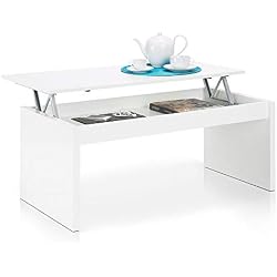 Habitdesign Mesa de Centro Elevable, Mesita Mueble Salon Comedor, Color Blanco Brillo, Modelo Zenit, Medidas 102 X 50 X 43/52 cm de Altura