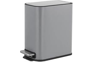 FurnitureXtra™ Slim Design Powder Coated Soft Close Pedal Bin, Plastic Inner bucket, ABS lid (Grey, 5L)