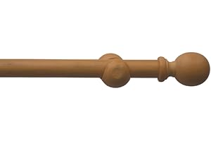 BAIYENCHUANG Wood Curtain Pole for Eyelet Curtains 28mm Round Finials Diameter Thick with Brackets Fittings for Windows Fixed Pole 300cm Length Natural
