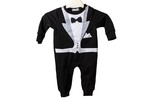 Baby Tuxedo Gentleman Romper Onesie Great for Party Wedding Xmas (95cm, Black)