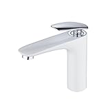 2.【Modernes Design】-- Die Oberfläche ist glänzend weiss Lack beschichtet. Verchromte Akzente am Griff und Auslauf machen die Armatur zu einem echten Hingucker.