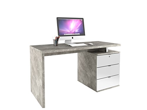 Modell 2016 Computertisch Schreibtisch MAJA in Betonoptik / Wei Hochglanz 140x75x60cm Modell 2016 Computertisch Schreibtisch MAJA in Betonoptik / Wei Hochglanz 140x75x60cm