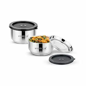 Kitchen Clue Stainless Steel Lunch Box for Office I Food Pack Lunch Box with Steel Separator Plate I 430 Ml Each I Set of 2 Pcs I Tiffin Box & Kitchen Lunch Containers for Kids & Adults I 7.5