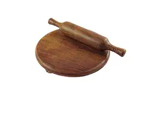 Craft Expertise Kids Baby Miniature Handmade Wooden Chakla Belan Set with Rolling Pin and Board Only for Kids, Small (Brown)
