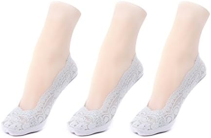 3 Pairs Women's Thin No-Show Low Cut Liner Non Slip Socks,Lace