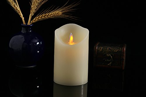 Air Zuker LED Kerzen mit beweglicher Flamme – Echt Flammen Effekt LED Echtwachskerzen 10 Key Fernbedienung und Timer[Klassische Stumpenkerze, Elfenbeinfarbe] – 8 cm * 12.5 cm - 3