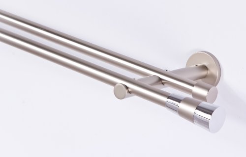 Gardinenstange 16mm 2-Läufig Chrom-Matt Metall, 280 - 4