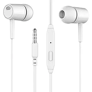 Wired Durable Metal Earphones Earbuds with Microphone, Clear Sound Noise Isolating in Ear Headphones, Stereo Ear Lead for Cell Phones, Laptop, Tablet (White)