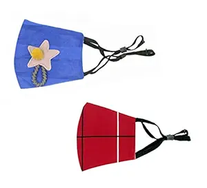 LivIndia Kids Mask Cotton Mask Adjustable | Kids Mask for Boys Kids Mask Reusable Washable Adjustable | Mask for Kids Girls Kids Mask | Mask for Kids, Boys, Girls, Children (Pack of 2 for 2 Years - 8 Years) (star-red)