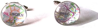 English Gems Silver Plated Cufflinks Personalised with Maps or Photo Velvet Cufflinks Box