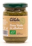 pesto de albahaca con nuez 5 años de caducidad 3 x BOTES DE PESTO VERDE DE ALBAHACA 140gr Carlota Organic (Incluye 3 tarros)