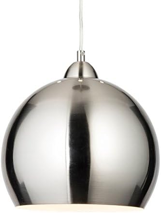 Modern Brushed Steel Retro Dome Cafe Style Ceiling Pendant Light with White Inside, Kitchen Pendant Light