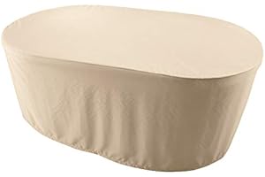 KaufPirat Premium Funda para Muebles de Jardín Ovalado 150x110x75 cm Impermeable Funda para Muebles de jardín Funda para Mesa de jardín Funda Protectora 900 D 500 gr ml 6000 mm Impermeable Beige