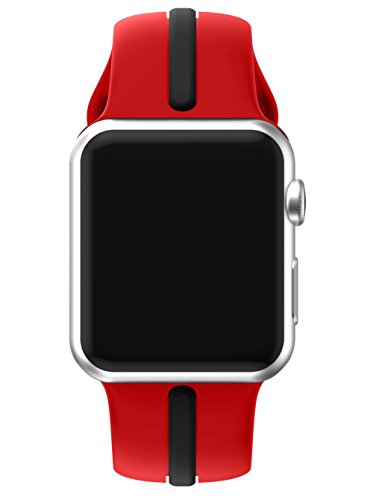 Aresh für Apple Watch Apple Watch Series 2 Zubehör Band, Quick Release weiche Silikon Gummi Uhrenarmband für Apple Watch Apple /Watch Series 2 (42mm, Schwarz/Rot 2) - 3