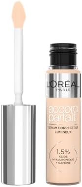 L'Oréal Paris Correttore in Siero Liquido, Formula con Acido Ialuronico e Caffeina, Idratazione 24H, Finish Luminoso, Accord Parfait, Tonalità: 3R Rosa, 11 ml