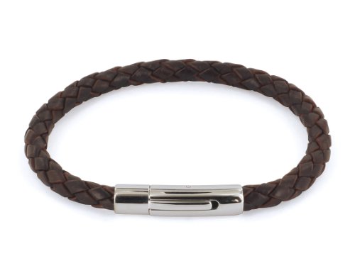AURORIS Echtleder-Armband geflochten 5mm mit Hebeldruckverschluss aus Edelstahl Farbe: braun