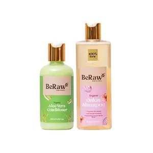 BeRaw Combo Pack of Natural 300 ml Onion Hair & scalp Hair Growth Shampoo & 200 ml Organic Aloe vera Intense Repair Conditioner