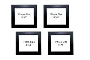 KDM Home Decor set of 4 5x5 Inch Black Color Glass & Synthetic Wood Wall Hanging Modern Photo Frame for Wall Decoration (Pack Of 4)