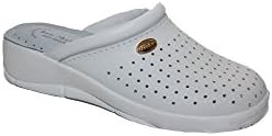 Ladies Womens Coated Leather Hospital Work Closed Clog Low Wedge Mules Shoes Size 3-8-White-UK 8--UK 8