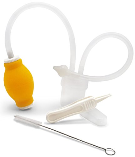 Baby Nasal Aspirator - Snot Sucker for Removing Mucus Gently with Soft Silicone Tip - Congestion Relief - Comes with Suction Pump + Infant Nose Cleaning Tweezers - Cleaning Brush - By Simbie