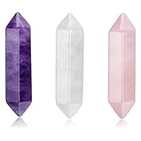 Crystaltears Healing Crystal Wands Hexagonal Natural Amethyst Rose Quartz Clear Quartz Reiki Healing Crystals Points Gemstone Wand Set For Meditation Crystal Therapy Healing Crystals Gift