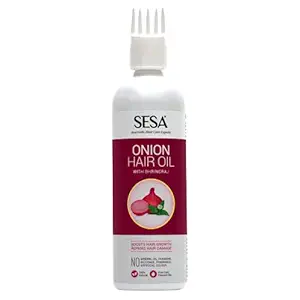 sesa Onion Hair Oil with Bhringraj & Ayurvedic Herbal Extracts | NOW WITH COMB APPLICATOR | Controls Hair Fall for All Hair Types | Paraben Free & Sulphate Free | 200 ml (Pack of 1)