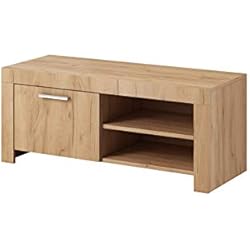 e-Com - Meuble TV Armoire Tele Table Television River - 120 cm - Chene Dore
