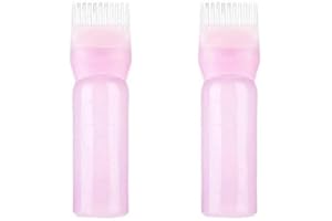 ANLOXIMT Wurzelkamm-Applikator-Flasche, Haaröl-Flaschen-Applikator, Haar-Applikator-Flasche, Haaröl-Applikator mit abgestufter Skala für Haarfärbemittel, Heim-DIY (Rosa*2)