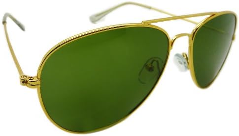 Aviator Sunglasses Solid Metal Premium Gold Frames and Green Real Glass Lens