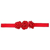  Everpert - Diadema de tres flores para bebé, hecha a mano rojo rosso