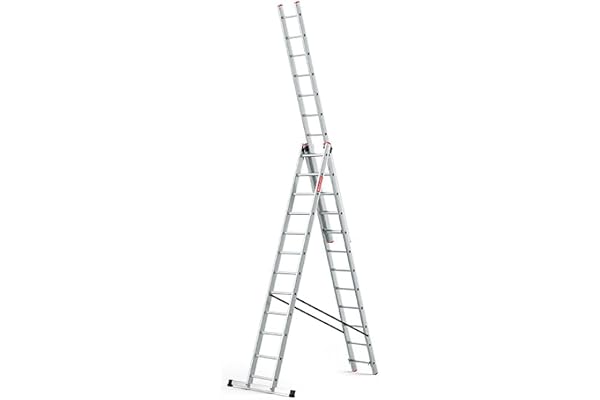 BAULICH - Multifunktionell Aluminiumstege 3-i-1, 12 Stegpinnar, 3-Delad | Aluminium, för hem och professionellt bruk, renovering och byggarbete, med stabilisator, silver, upp till 150 kg